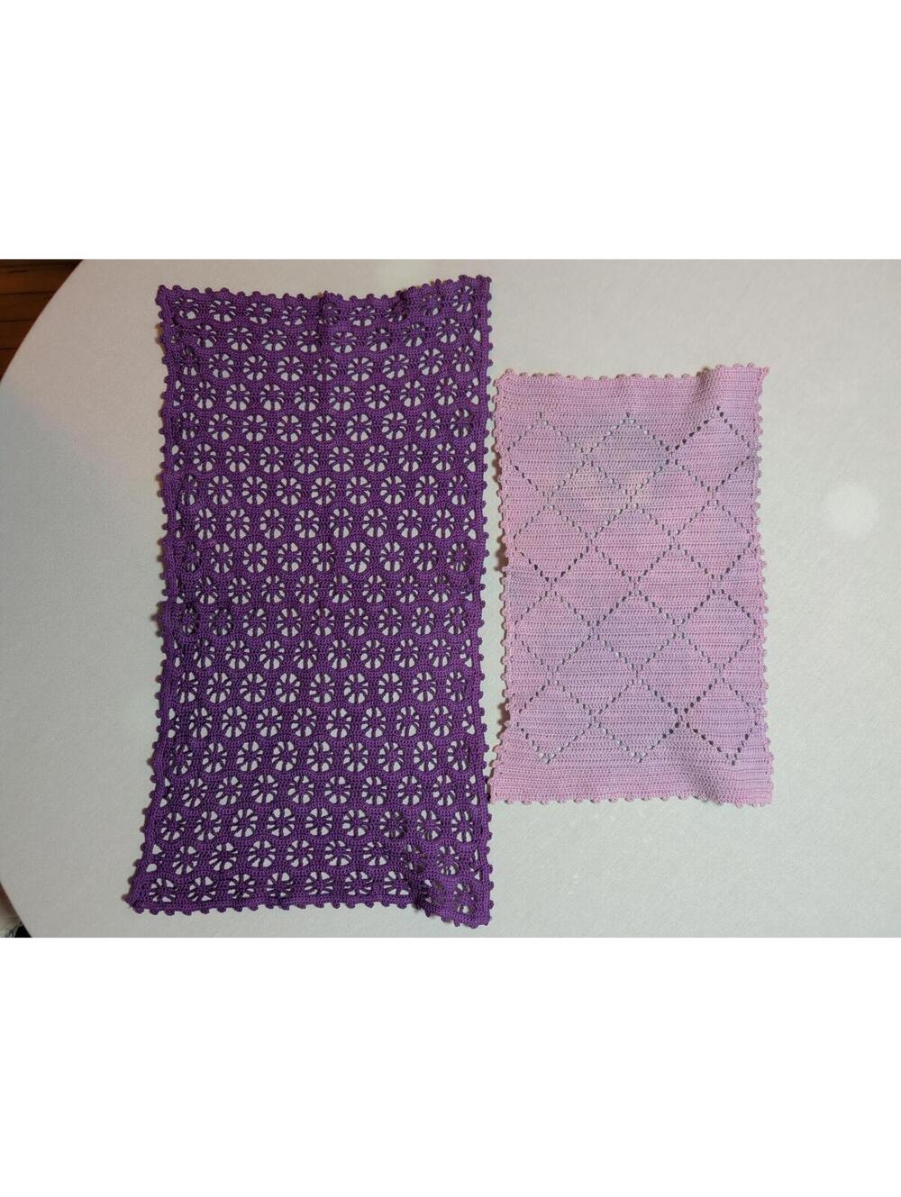 Vintage Handmade Hand Dyed Crocheted and Knitted Doilies in Purple and Lavender
